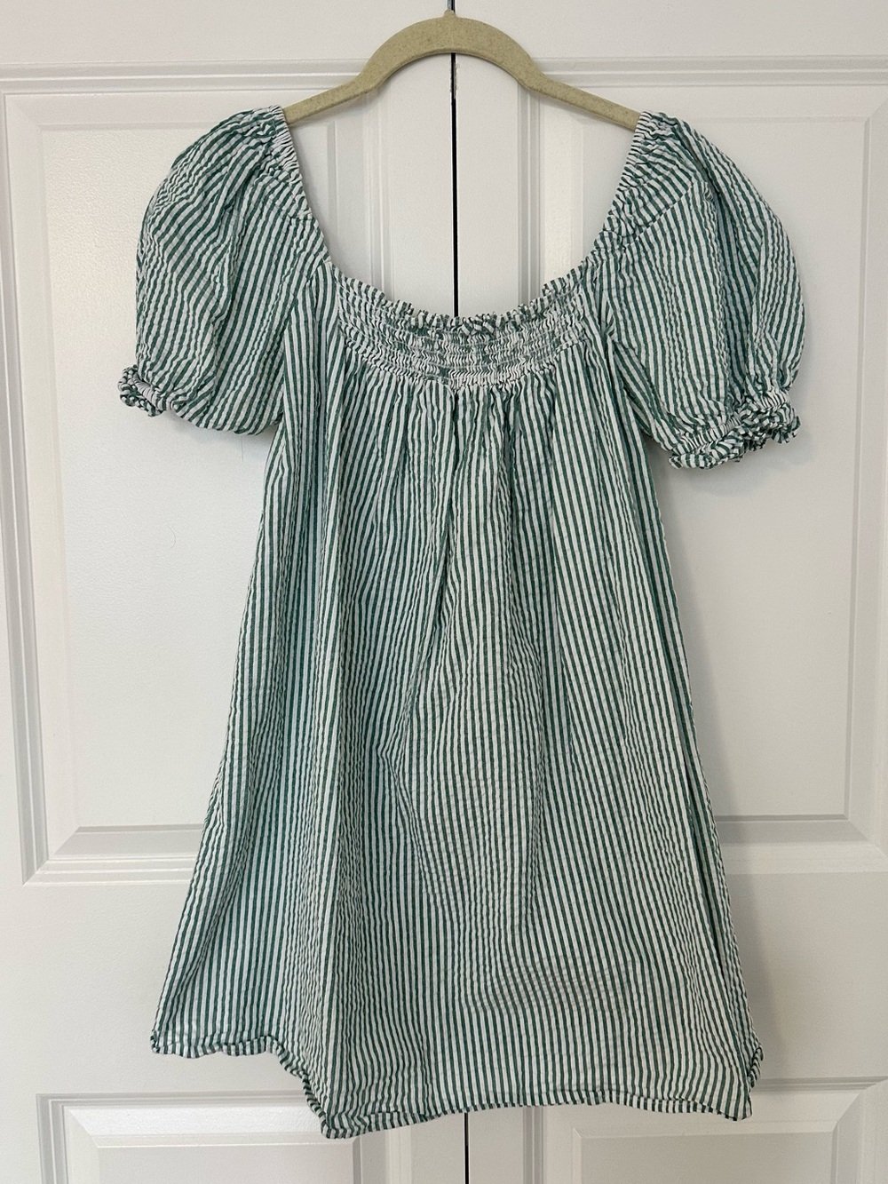 Urban Renewal Green White Striped Puff Sleeve Mini Dress Size S